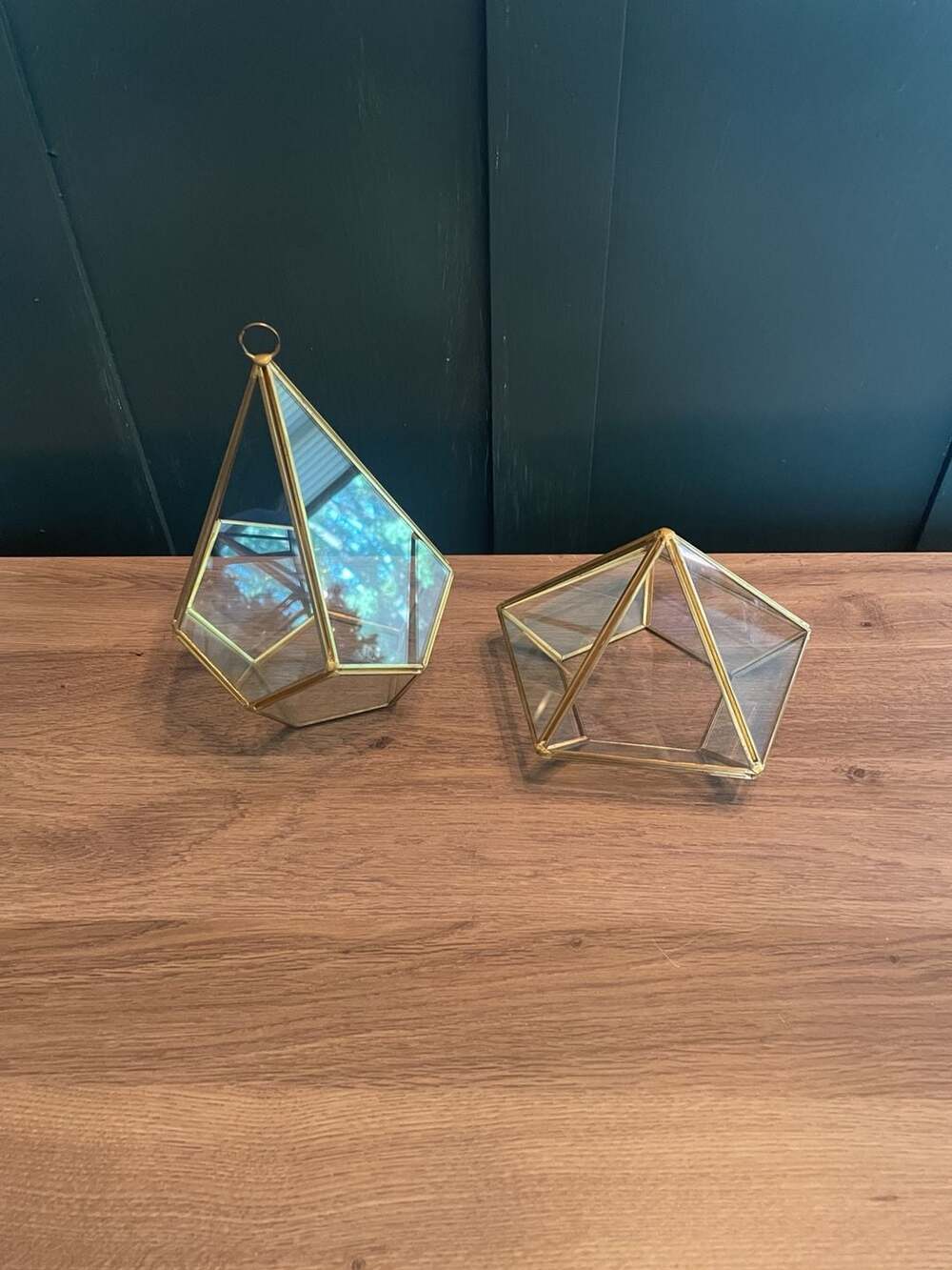 Retro Ashland Geometric Glass Terrarium Set Gold Brass